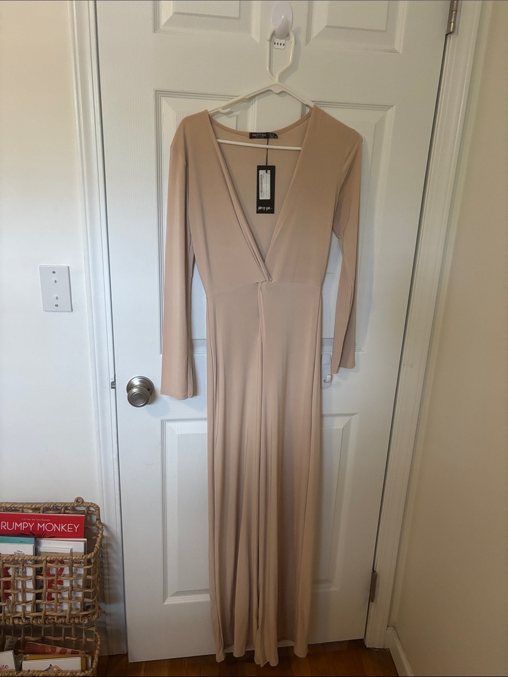 Twist front plunge wide leg jumpsuit - beige